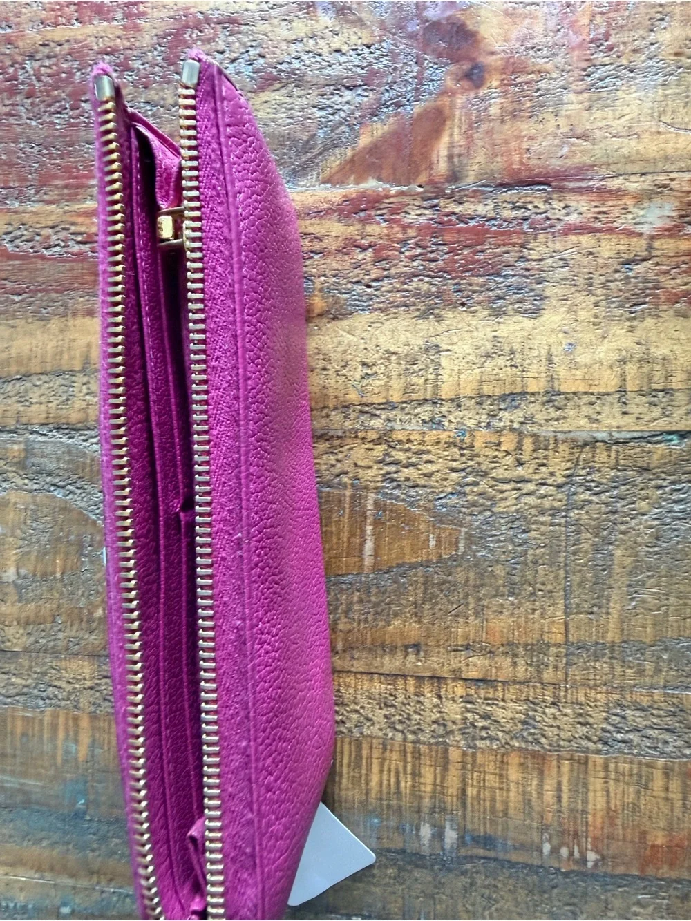 Miu Miu Fuchsia Pebbled Leather Zip Wallet with Gold Hardware